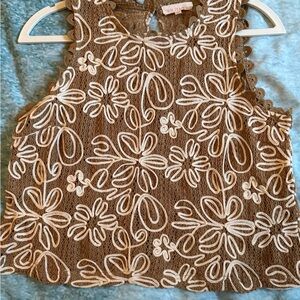 Solitaire Women’s Brown & Cream Embroidered Floral Top